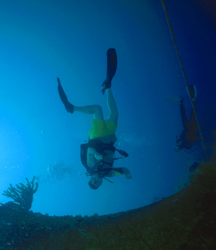 Gary (and Jill) hanging upside down over Prince Albert wreck